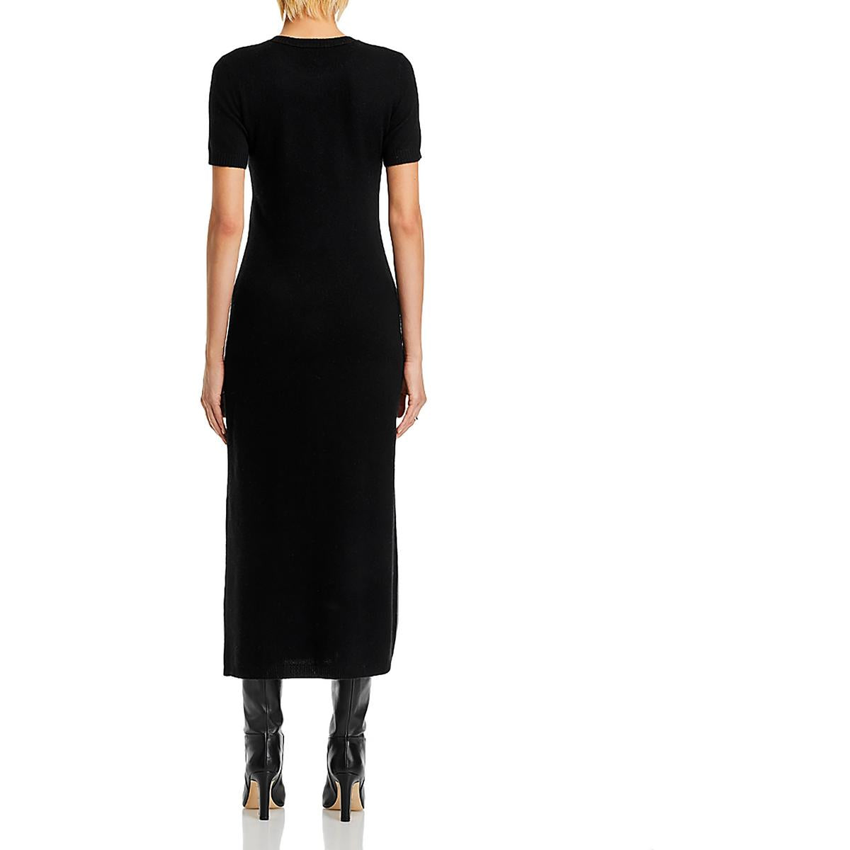 Aqua Cashmere Womens Crewneck Slit Midi Dress