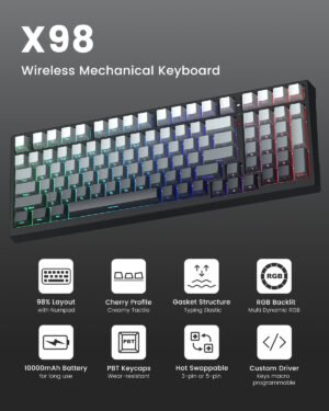 Womier X98 Wireless Mechanical Keyboard. RGB Gaming Keyboard - Image 2